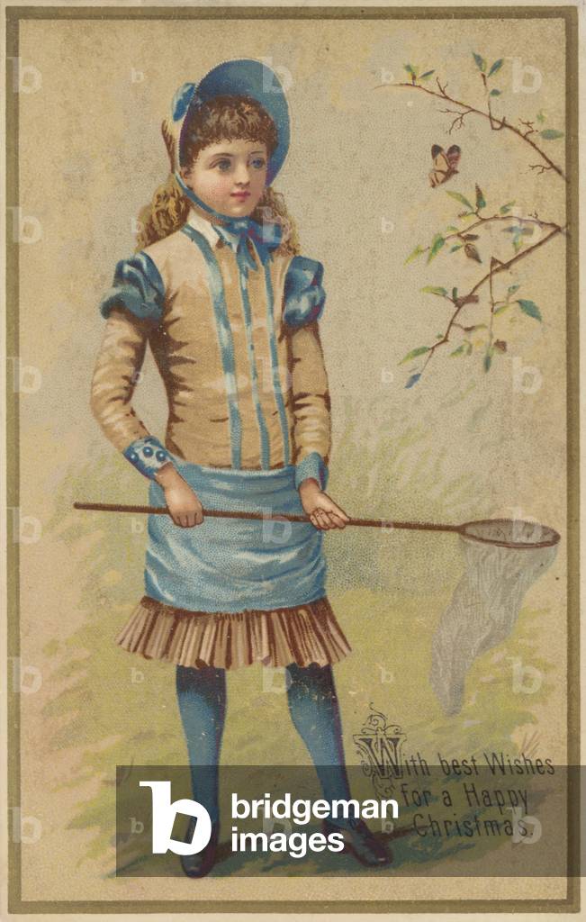 Girl catching a butterfly (chromolitho)