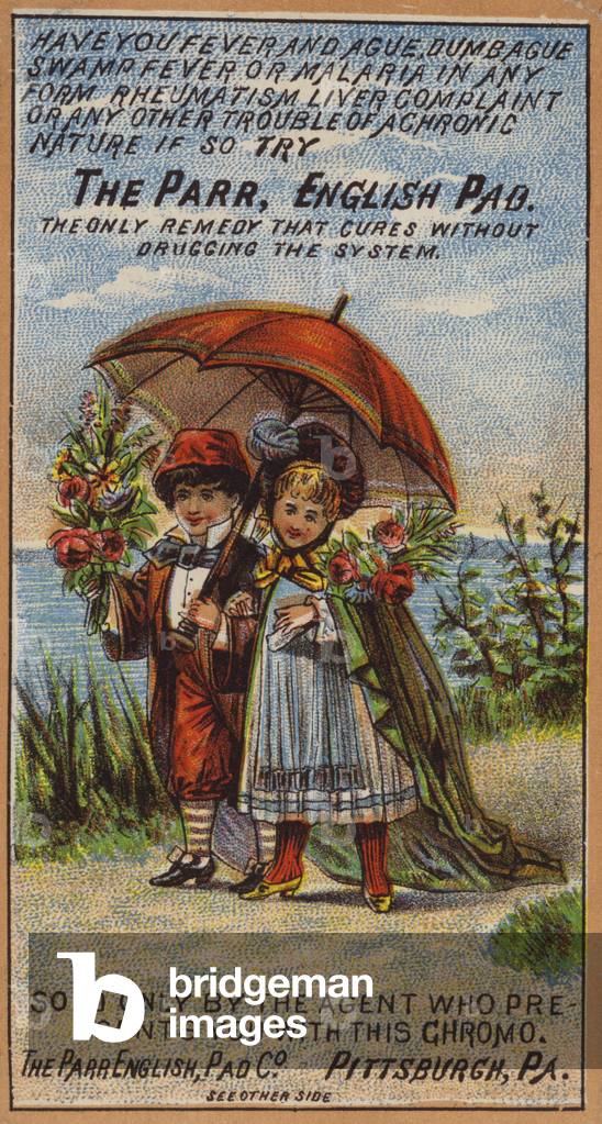 Couple Strolling Under Umbrella (chromolitho)
