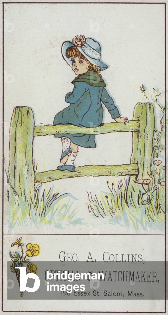 Girl Sitting on Fence (chromolitho)