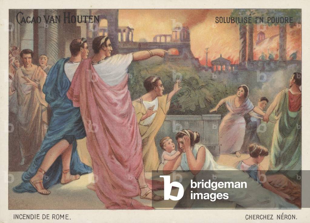 Nero watching Rome burning, 64 (chromolitho)