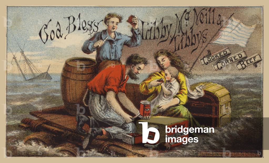 Shipwreck Survivors, eating Corned Beef on a Raft in Storm (chromolitho)