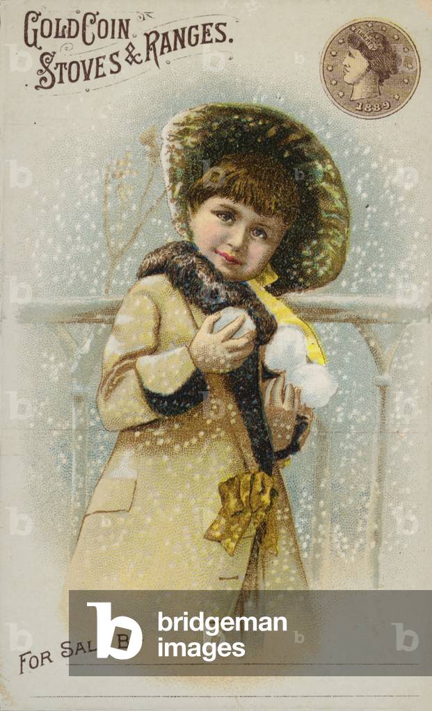 Girl holding snowballs (chromolitho)