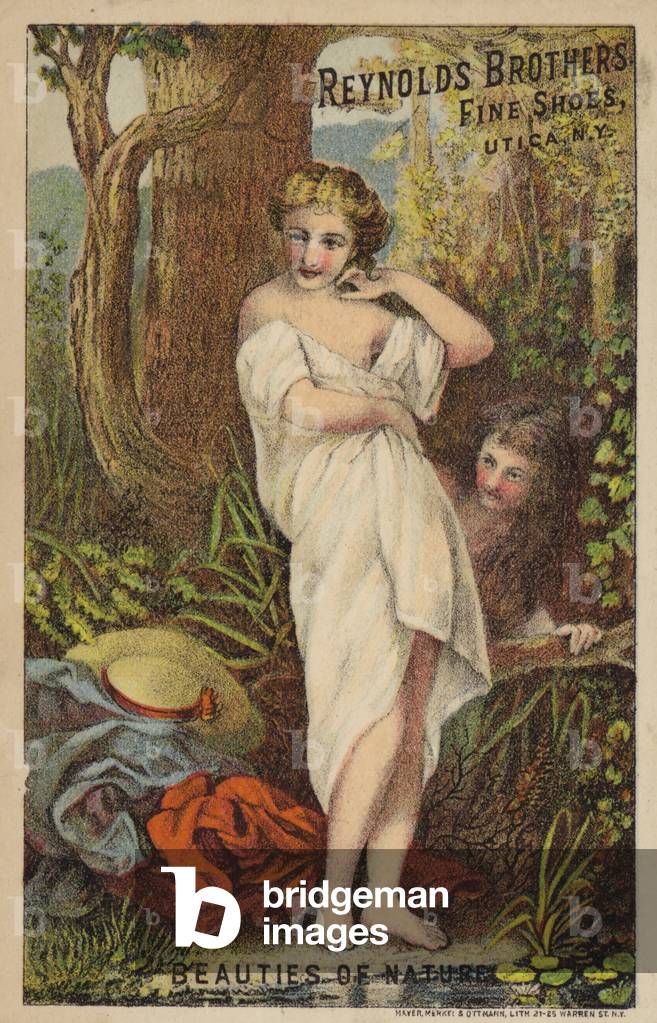Woman Undressing In Woods (chromolitho)