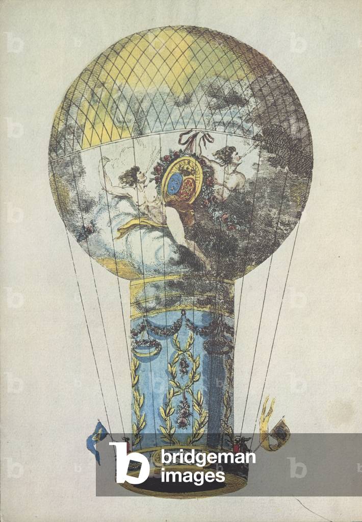 Hot air balloon (coloured engraving)