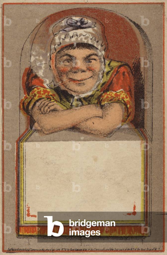 Old woman smoking pipe by window (chromolitho)