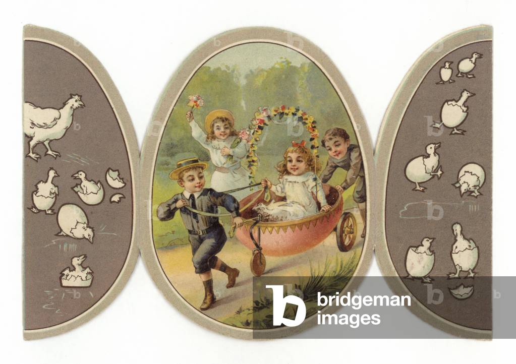 Children Playing in Egg Cart (chromolitho)