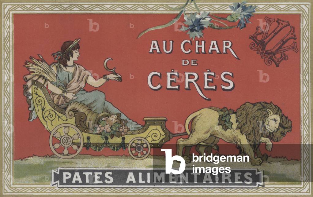 Ceres in a cart being pulled by lions (colour litho)