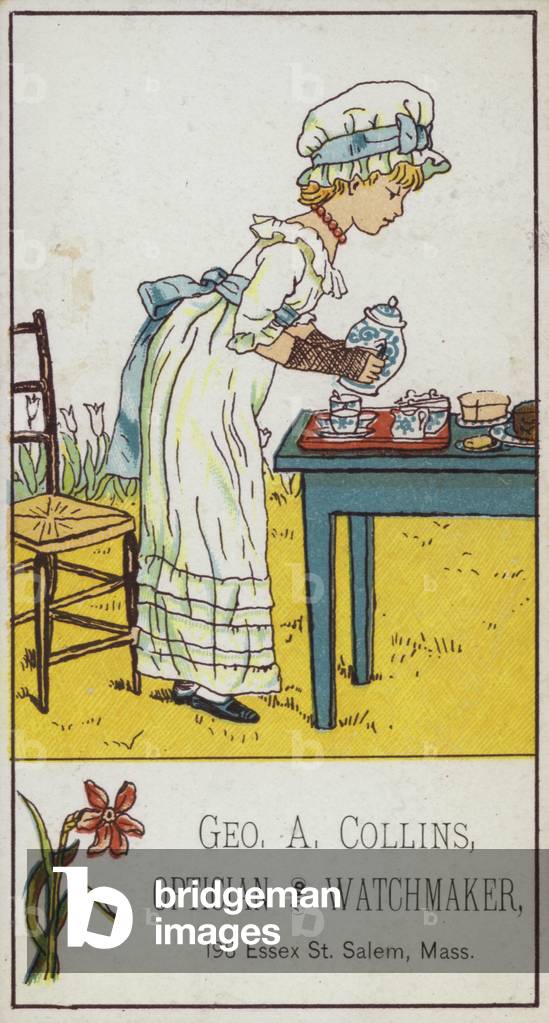 Girl Pouring Tea (chromolitho)