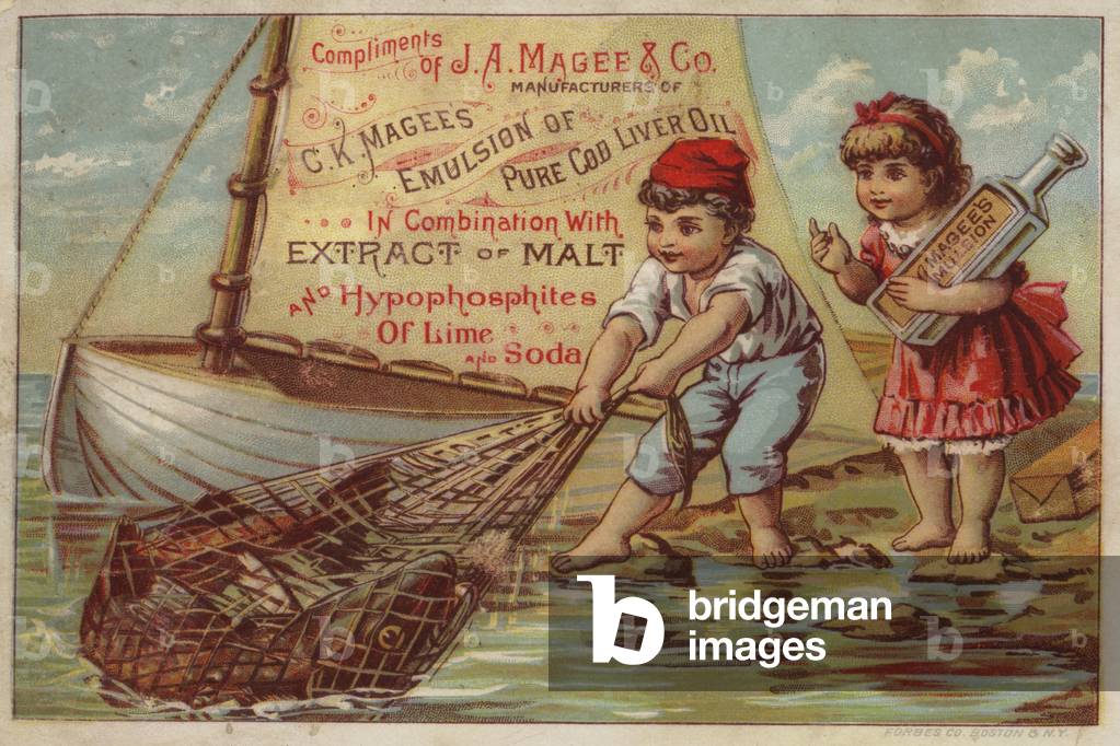Boy Pulling-In Fishing Net (chromolitho)