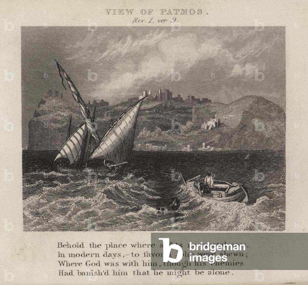 View of Patmos, Revelation I, ver 9 (engraving)