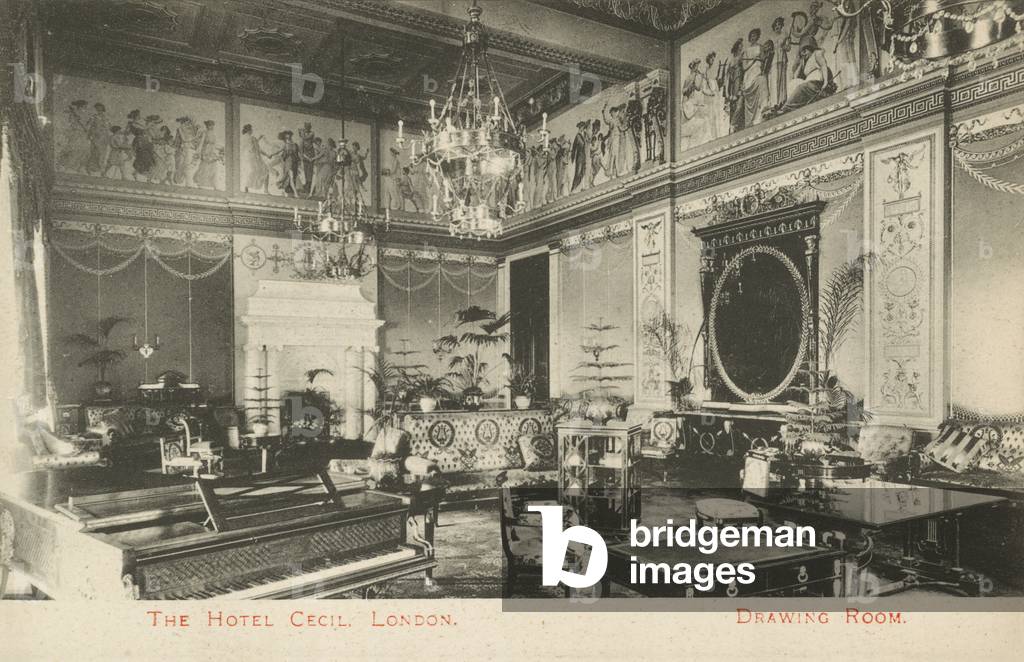 Drawing Room, Hotel Cecil, London (b/w photo)