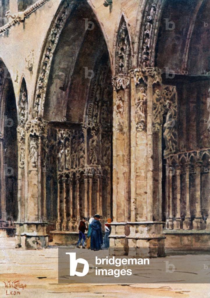 Leon, the West Porch of the Cathedral (colour litho)