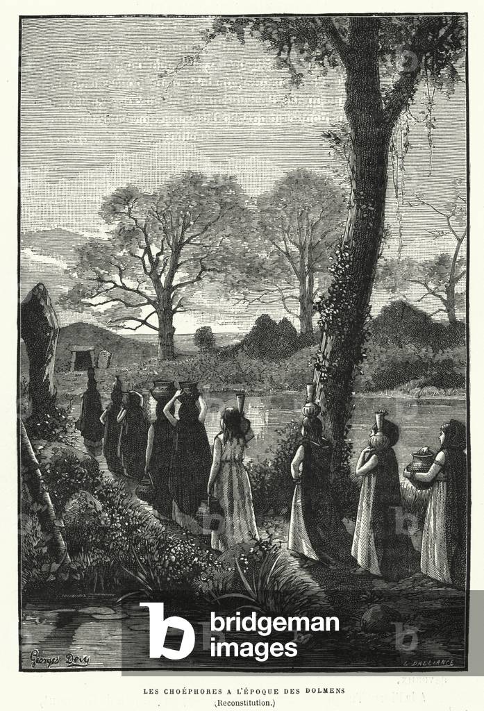 Les Choephores A L'Epoque Des Dolmens, Reconstitution (engraving)