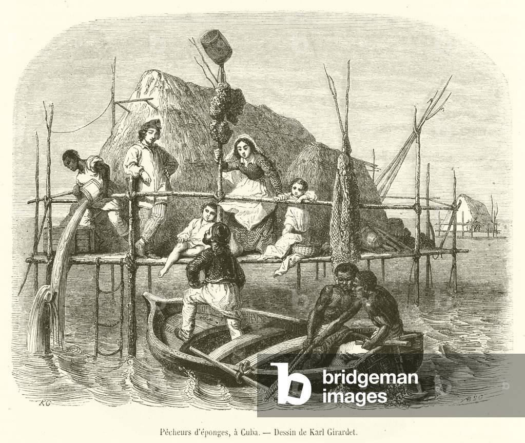 Pecheurs d'eponges, a Cuba (engraving)