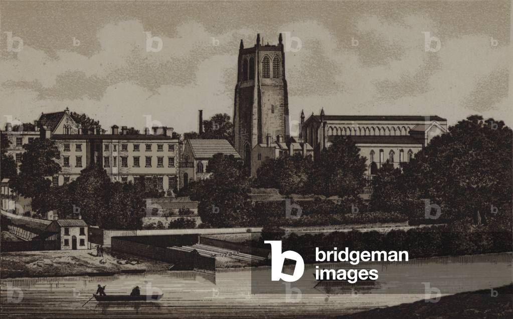 Causeway and St John's Church, Chester (litho)