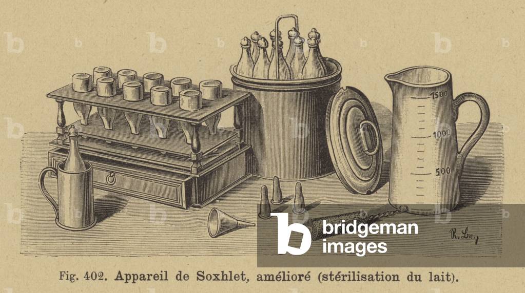 Franz von Soxhlet's improved milk sterilisation apparatus (engraving)