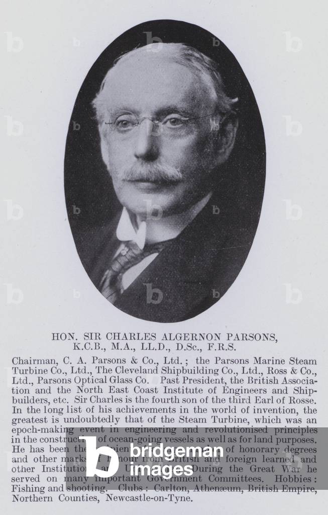 Hon Sir Charles Algernon Parsons, KCB, MA, LLD, DSc, FRS (b/w photo)
