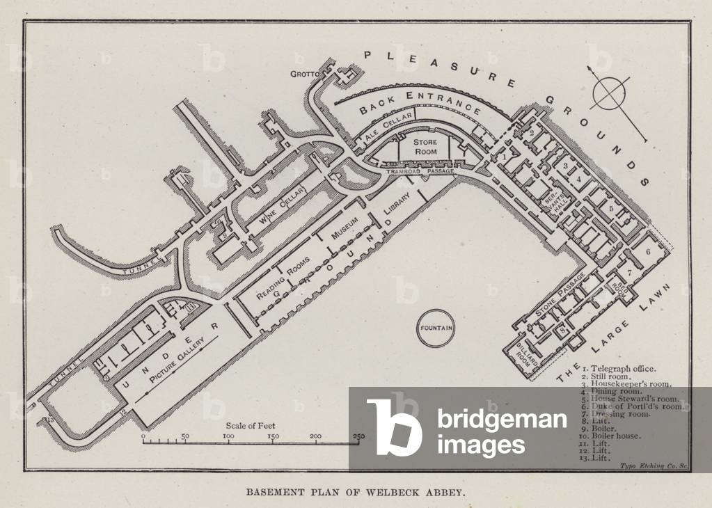 Basement Plan of Welbeck Abbey (litho)