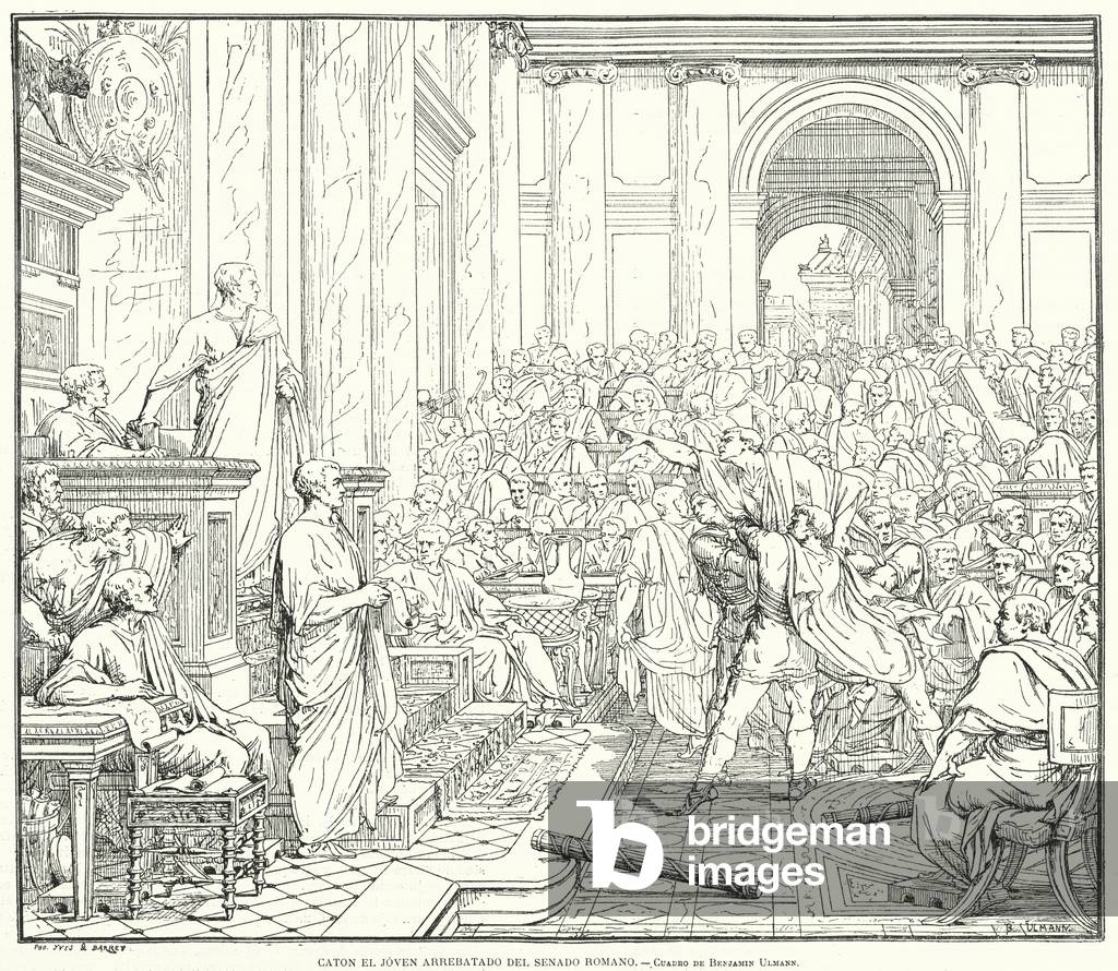 Cato the Younger removed from the Roman Senate (litho)