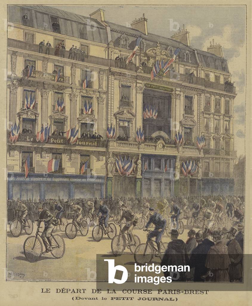 The start of the Paris-Brest cycle race (colour litho)
