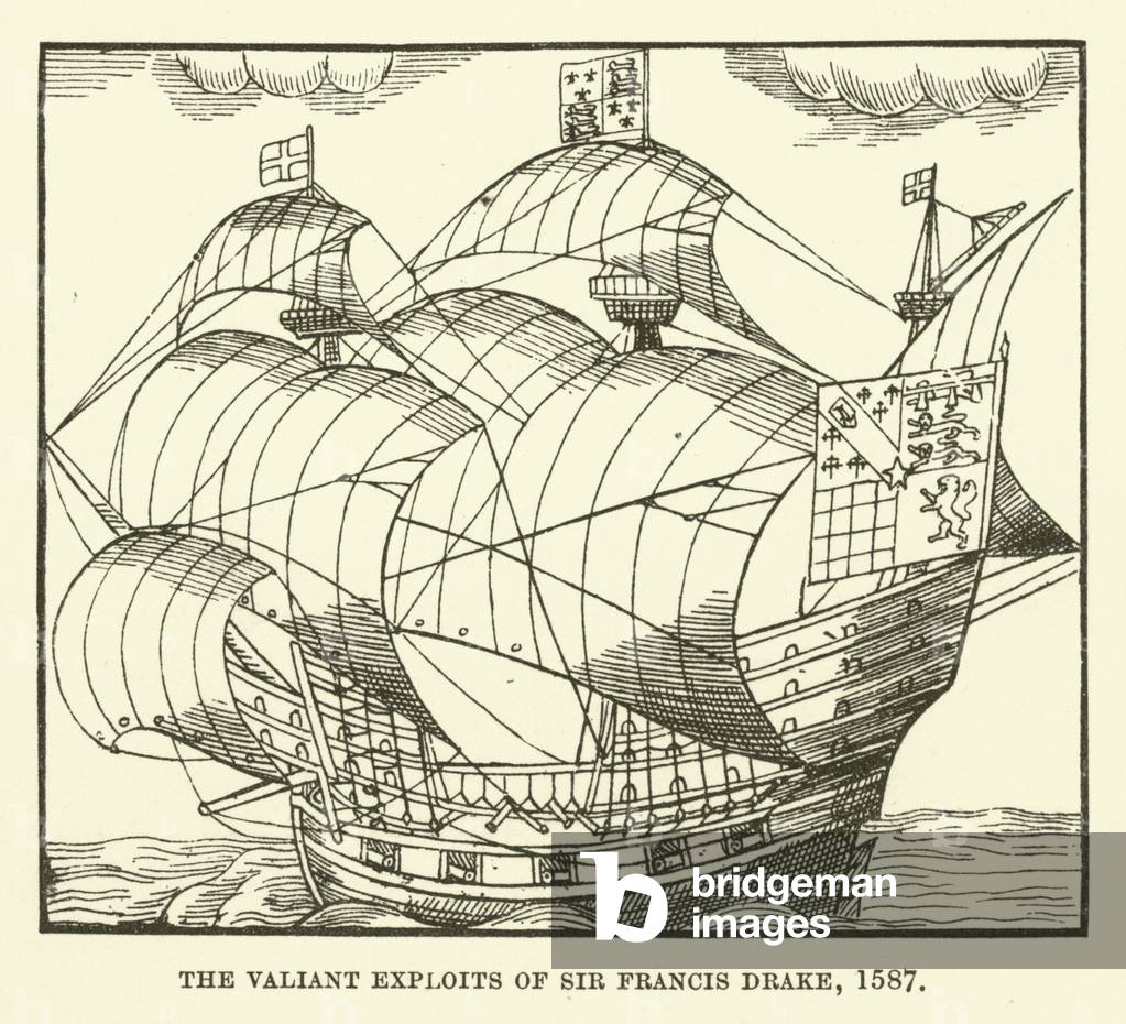 The valiant exploits of Sir Francis Drake, 1587 (engraving)