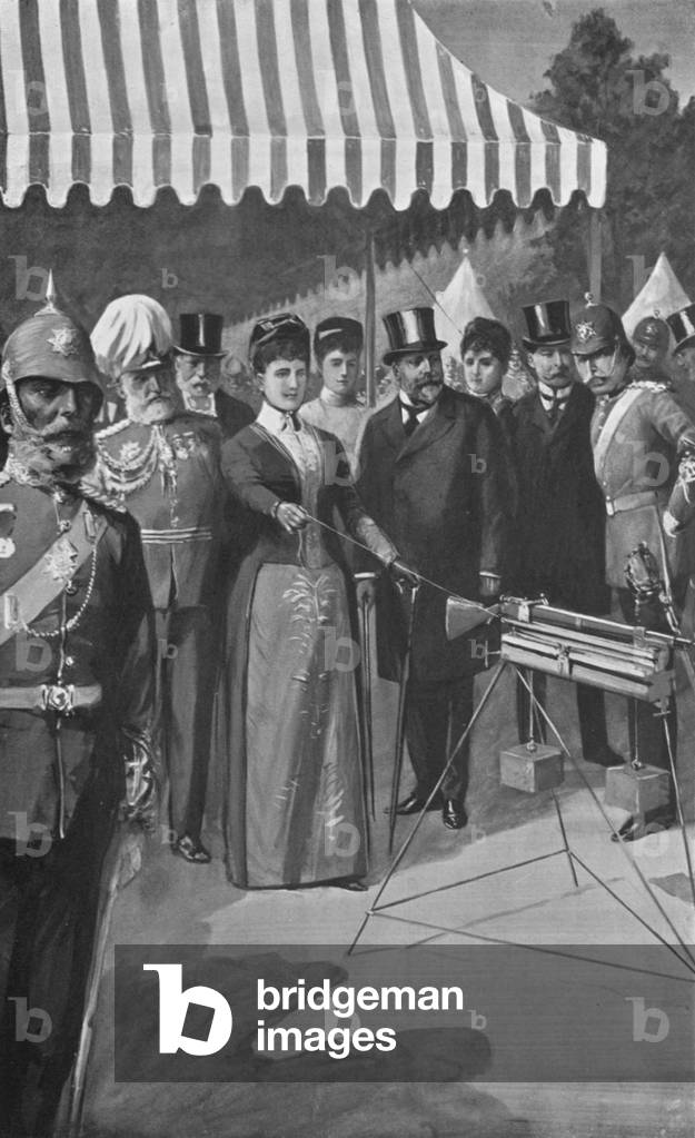 The Princess of Wales Firing the First Shot at Bisley, July 12, 1890 (litho)
