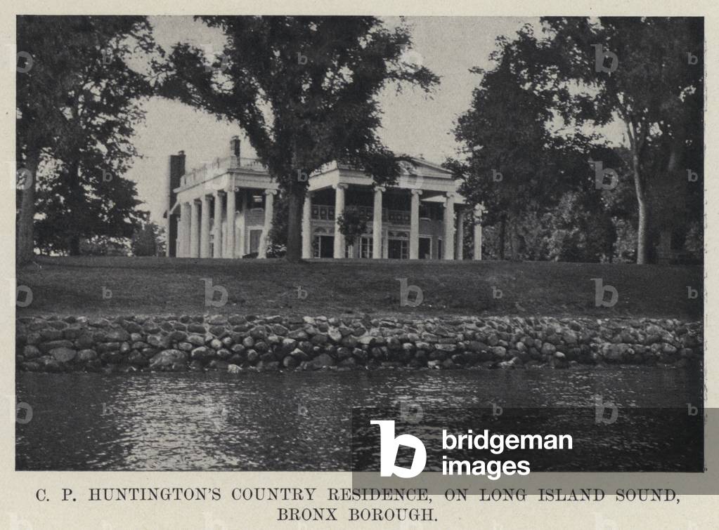 C P Huntington's Country Residence, on Long Island Sound, Bronx Borough (b/w photo)