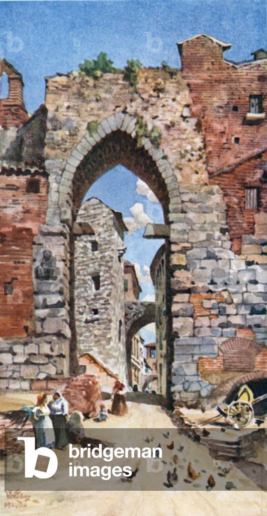 Perugia. The Porta Susanna (colour litho)