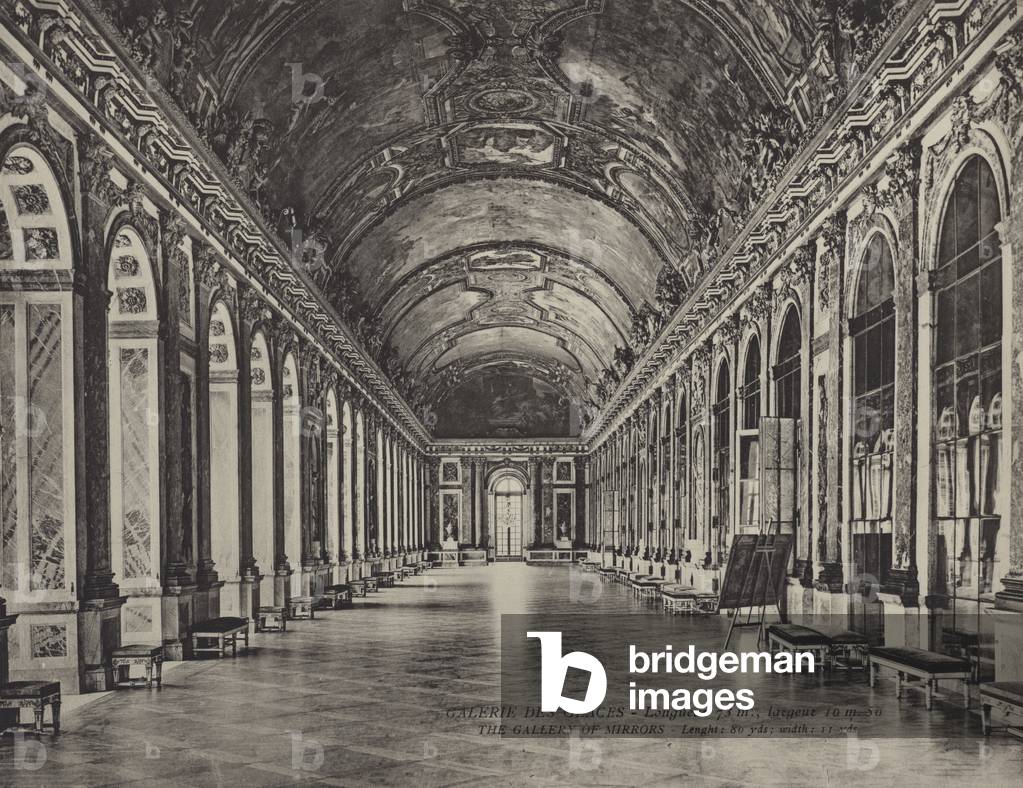 Versailles: Galerie Des Glaces; The Gallery of Mirrors (b/w photo)