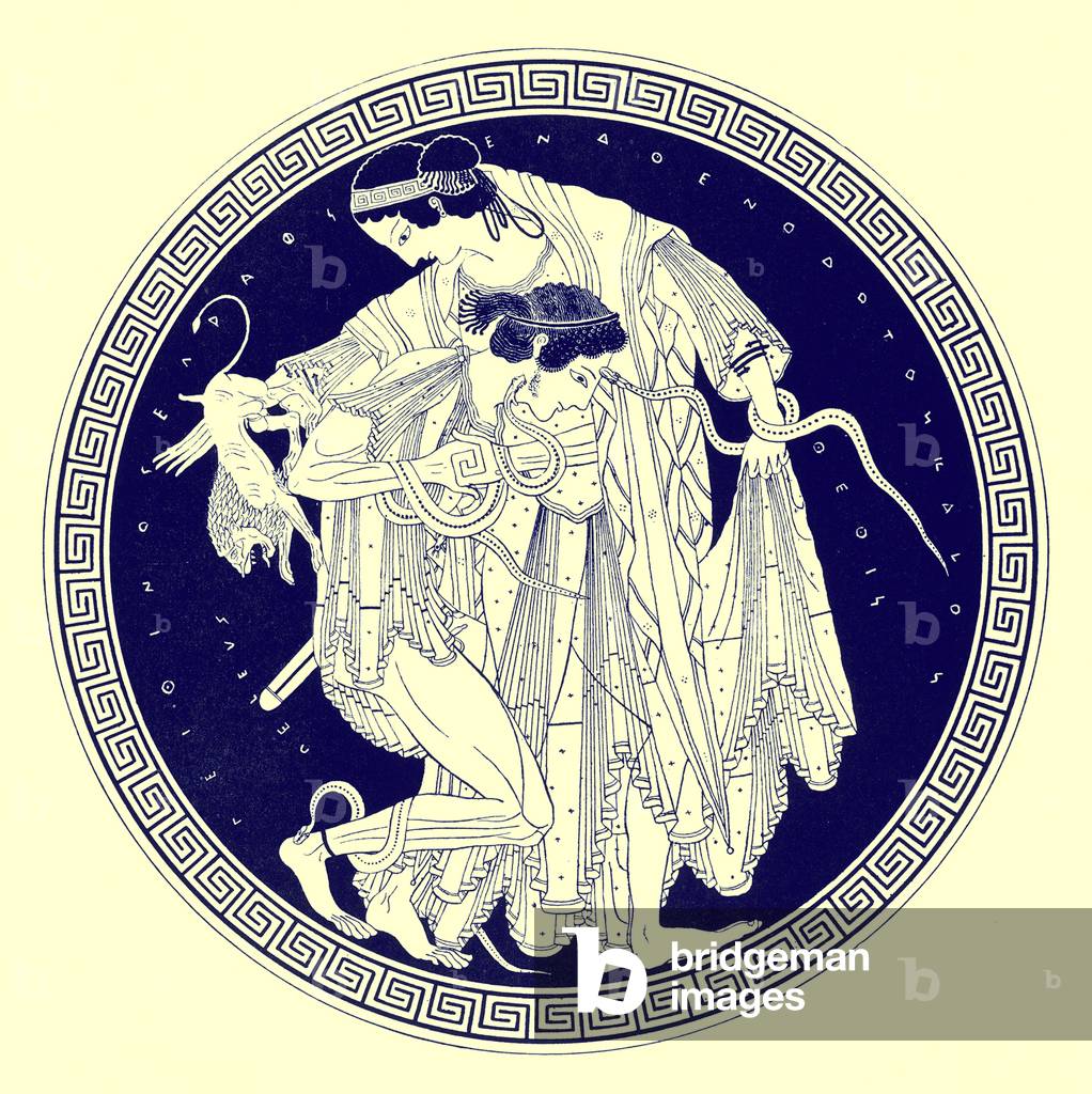 Peleus and Thetis, illustration from 'Greek Vase Paintings' by J. E. Harrison and D. S. MacColl, published 1894 (digitaly enhanced image)