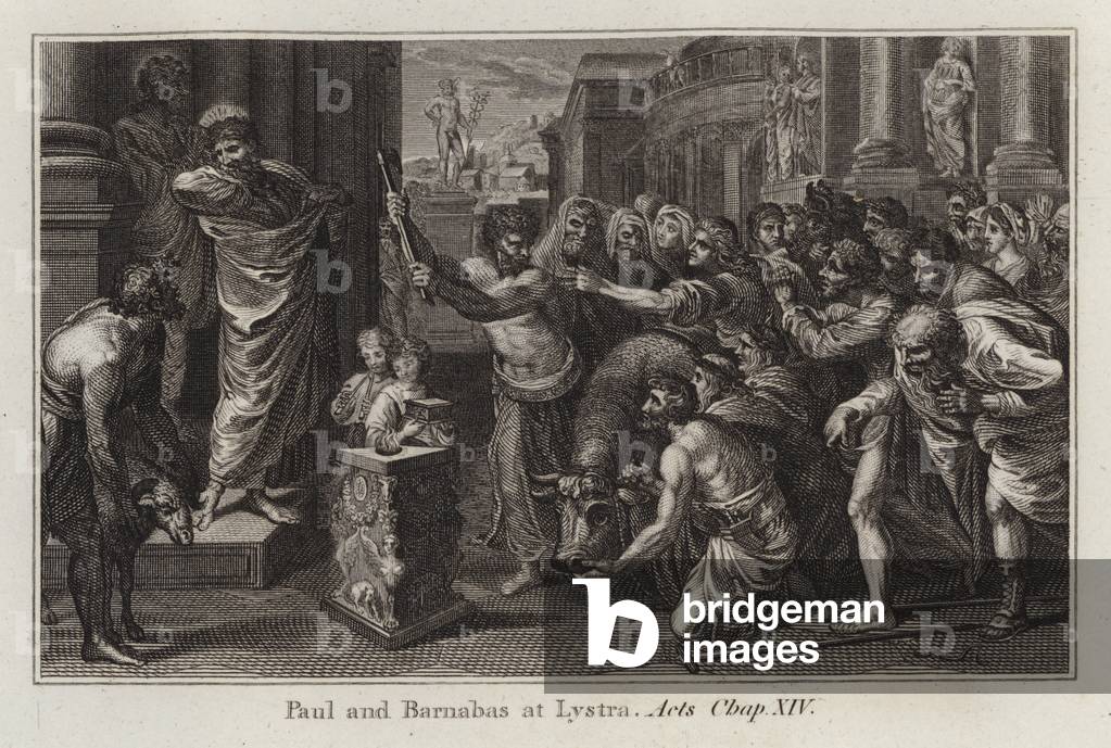Raphael cartoon: Paul and Barnabas at Lystra, Acts, Chap XIV (engraving)