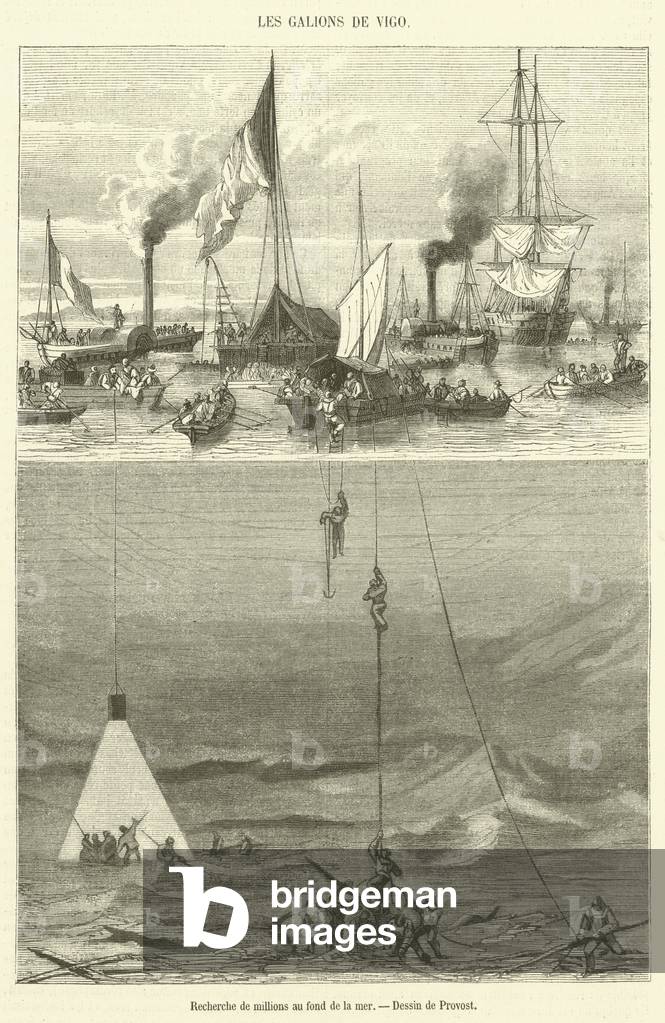 Recherche de millions au fond de la mer (engraving)