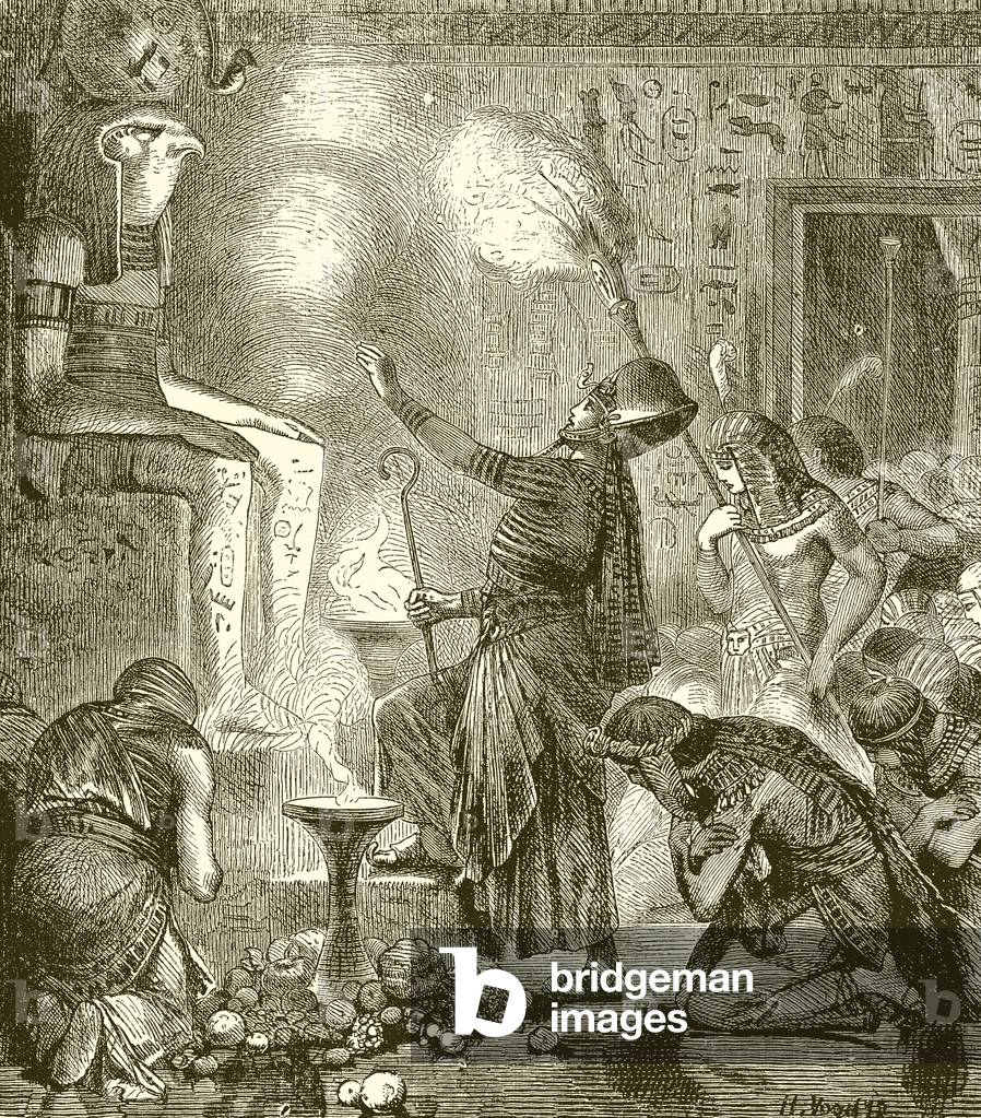 Egyptian King Worshipping in a Temple (engraving)