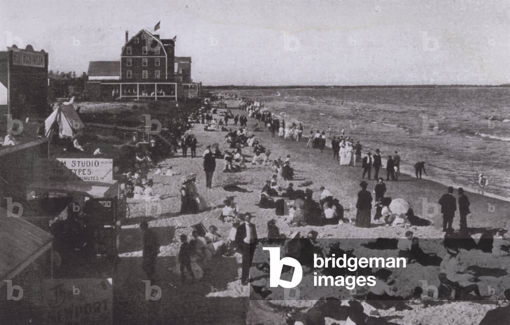 Old Orchard Beach, Maine: On the beach (b/w photo)