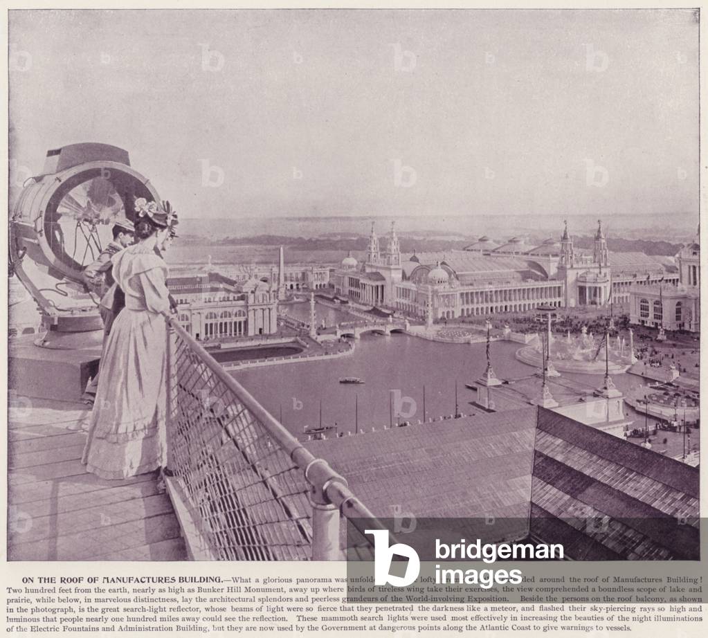 Chicago World's Fair, 1893: On the Roof of Manufactures Building (b/w photo)