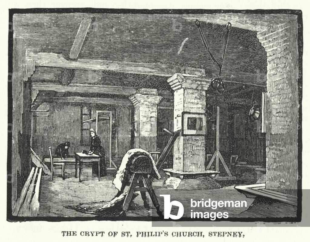 The crypt of St Philip's Church, Stepney (engraving)