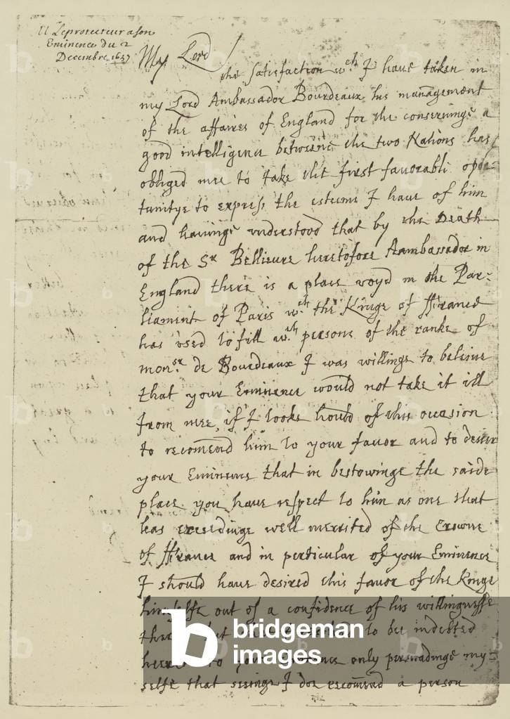 Fac-simile of Letter of Oliver Cromwell to Cardinal Mazarin, 4 December 1657 (litho)