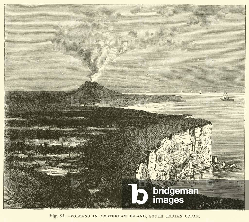 Volcano in Amsterdam Island, South Indian Ocean (engraving)