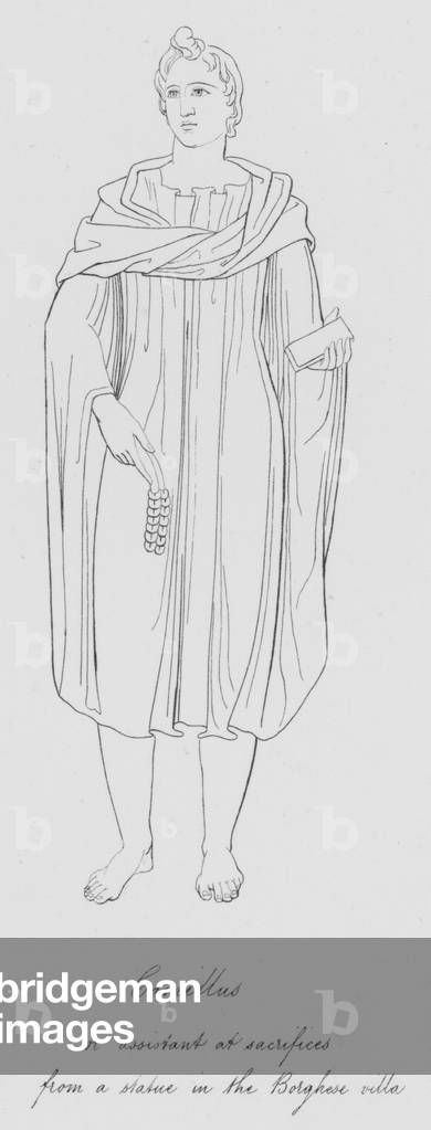Camillus or assistant at sacrifices, from a statue in the Borghese villa (engraving)