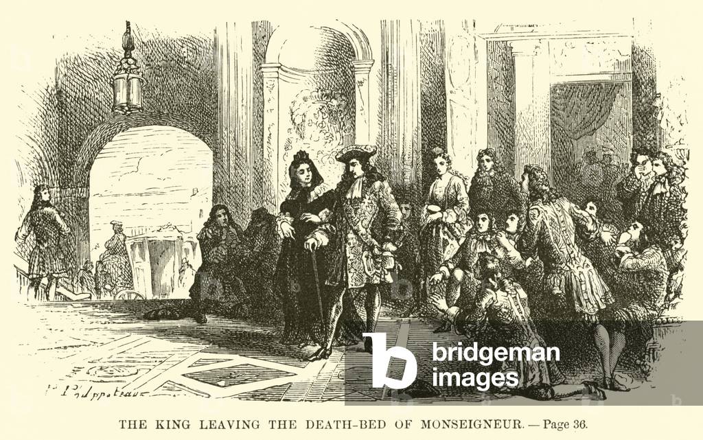 The King leaving the death-bed of Monseigneur (engraving)