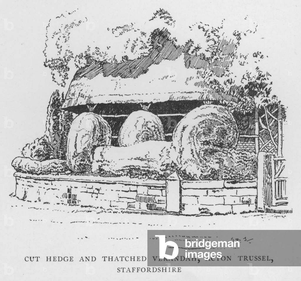 Cut Hedge and Thatched Verandah, Acton Trussel, Staffordshire (litho)