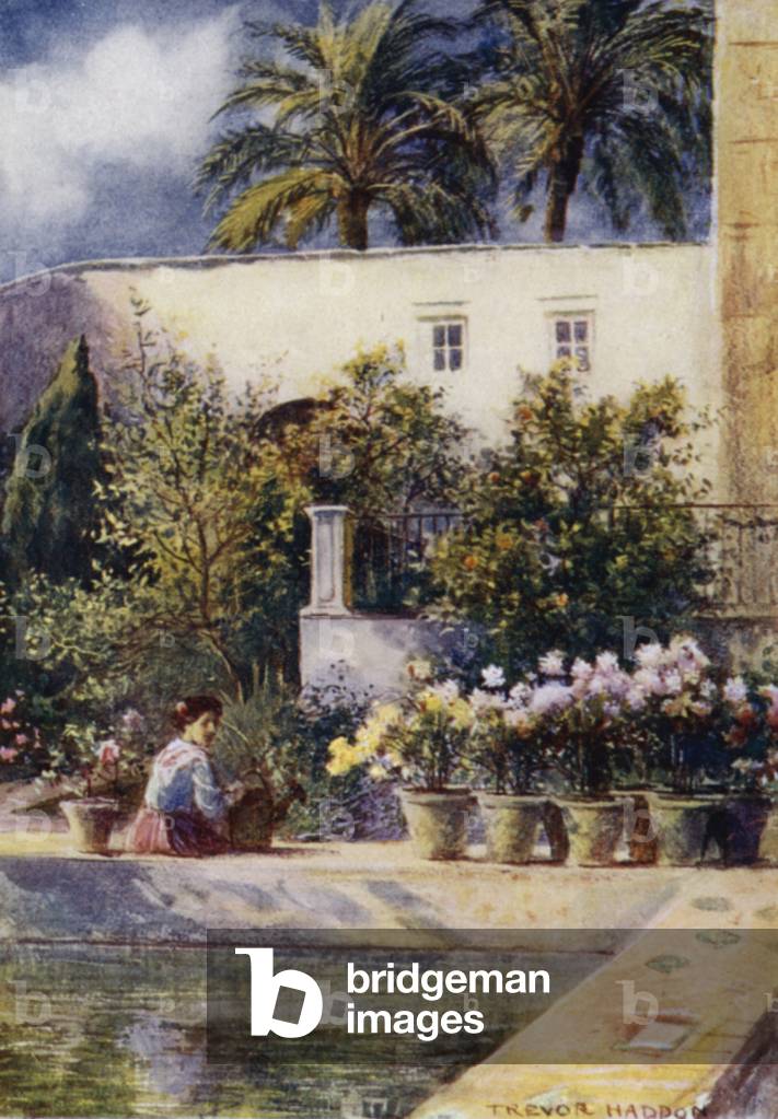 Seville, Gardens of the Alcazar (colour litho)