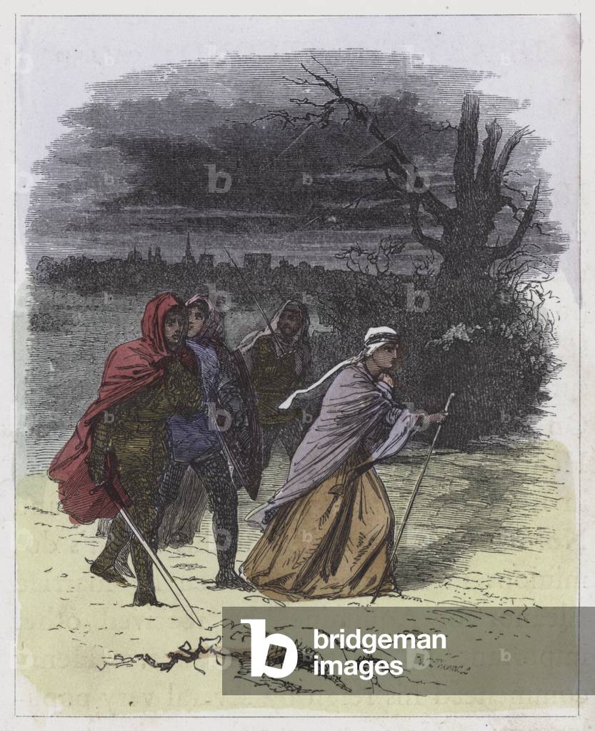 Escape of Maude from Oxford (coloured engraving)