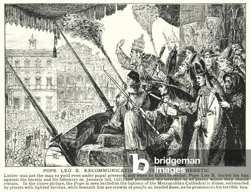 Pope Leo X, excommunicating Luther as a heretic (litho)