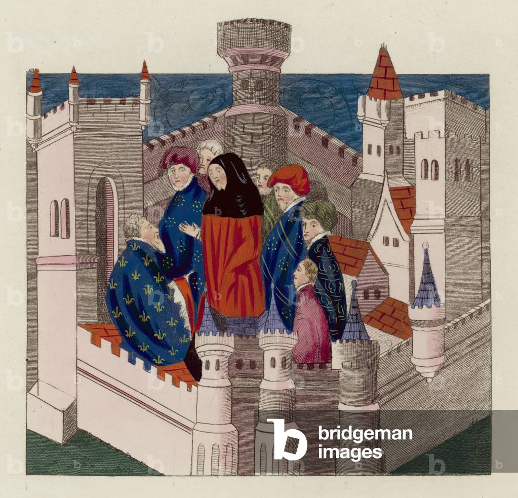 Interview between The Earl Of Northumberland and King Richard II (coloured engraving)