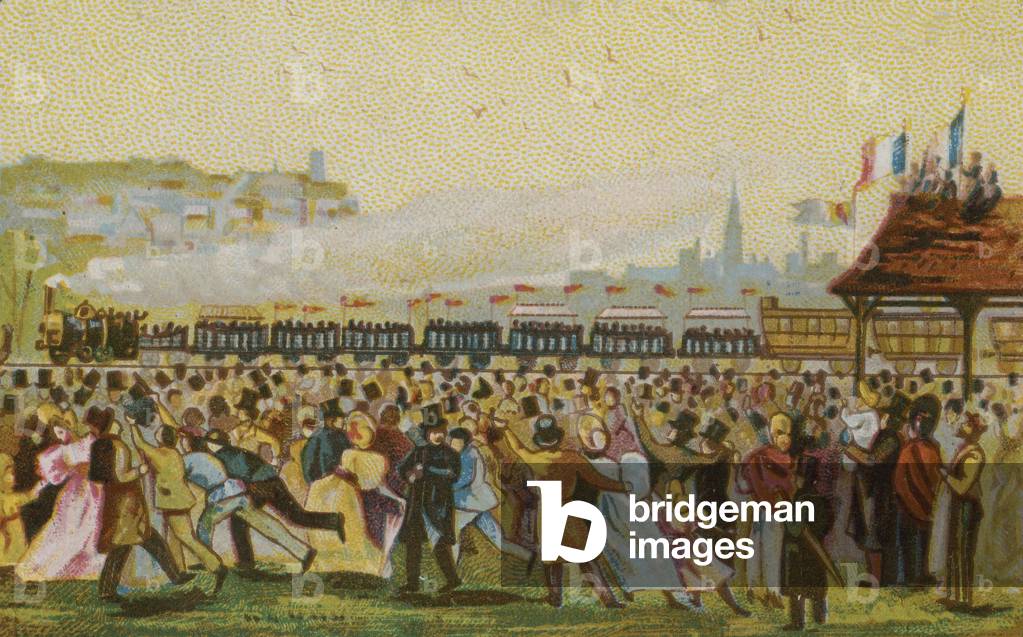 Opening of the fisrt French railway, 1832 (chromolitho)
