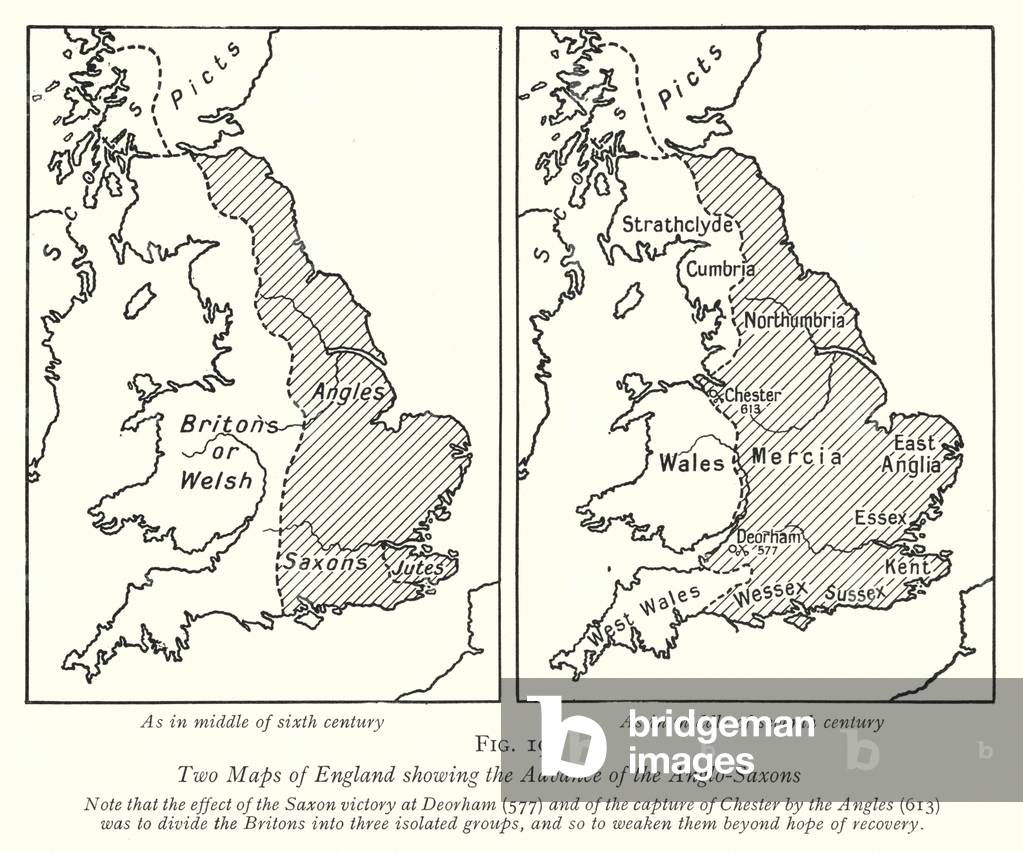 Two Maps of England showing the Advance of the Anglo-Saxons (litho)