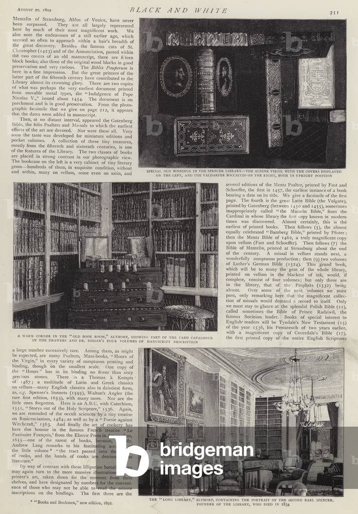 The Spencer Library at Althorp House, Northamptonshire, seat of Earl Spencer (litho)