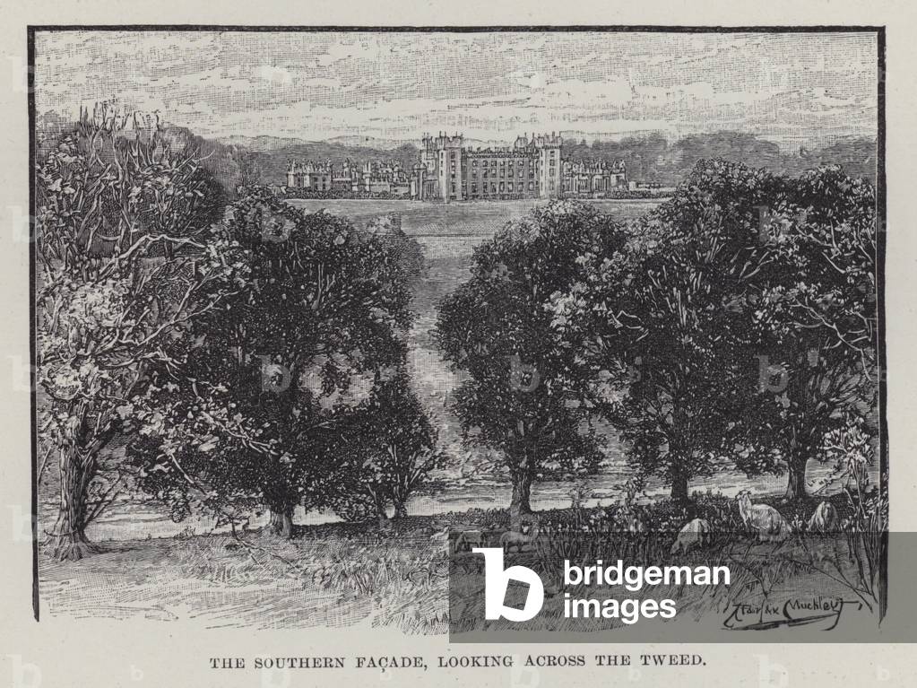 Floors Castle, The Southern Facade, looking across the Tweed (litho)