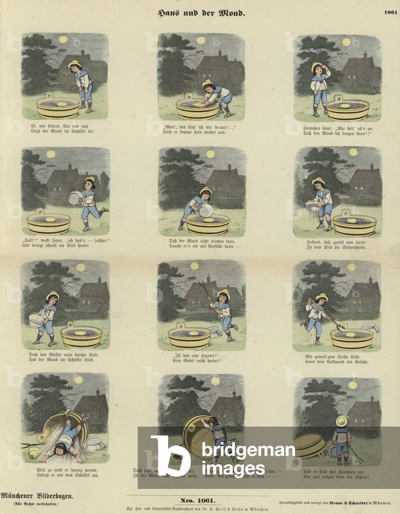 Hans and the Moon (coloured engraving)